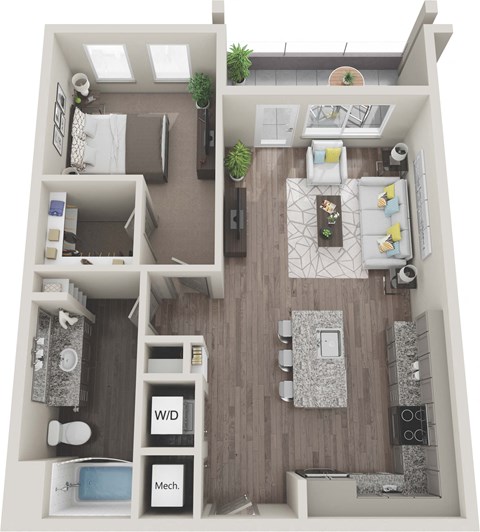 Floor plan for 1 bed, 1 bath, 774 sqft